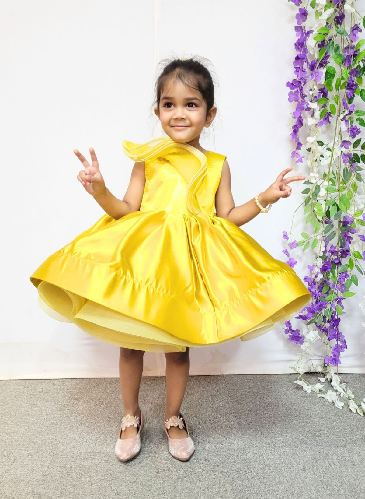 Yellow Satin Flared Dress