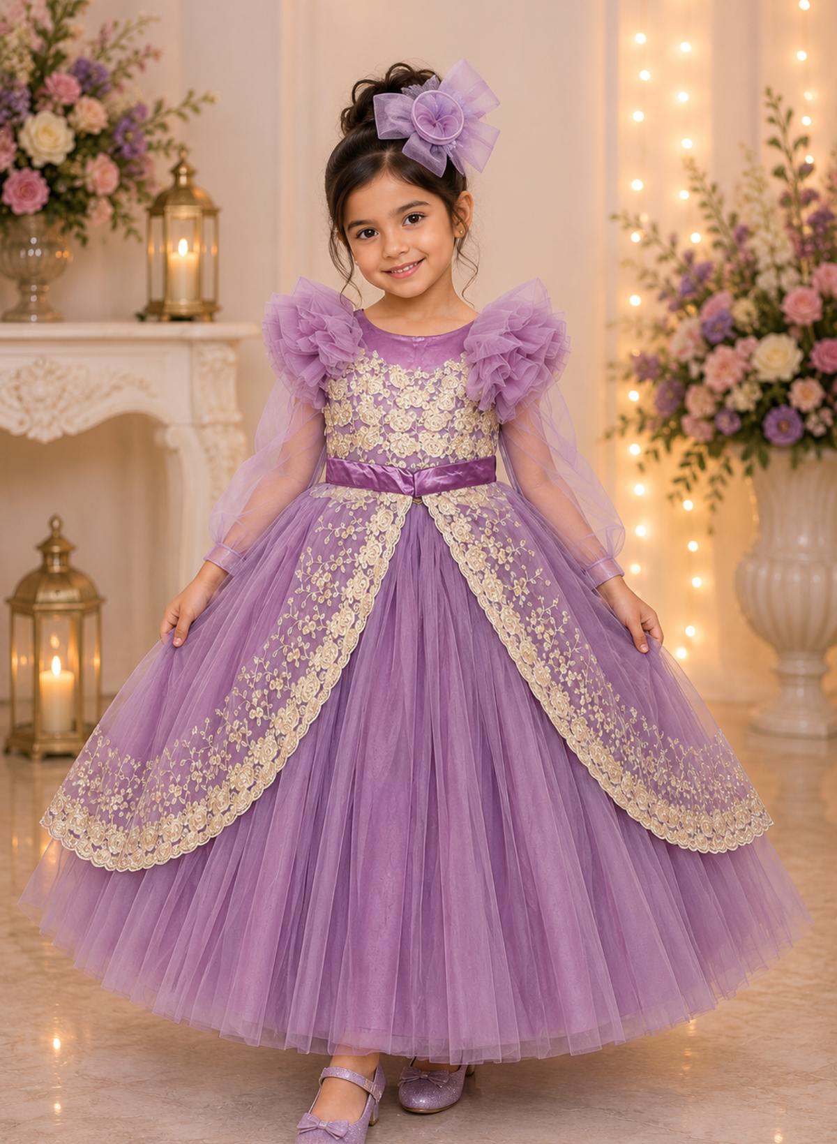 Engraved Back Bow Mauve Gown