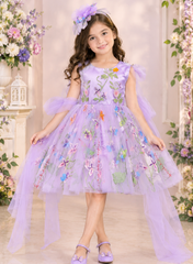 Lavender Embroidered Net Romper Dress