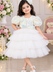 White Ruffled Sequins Dress