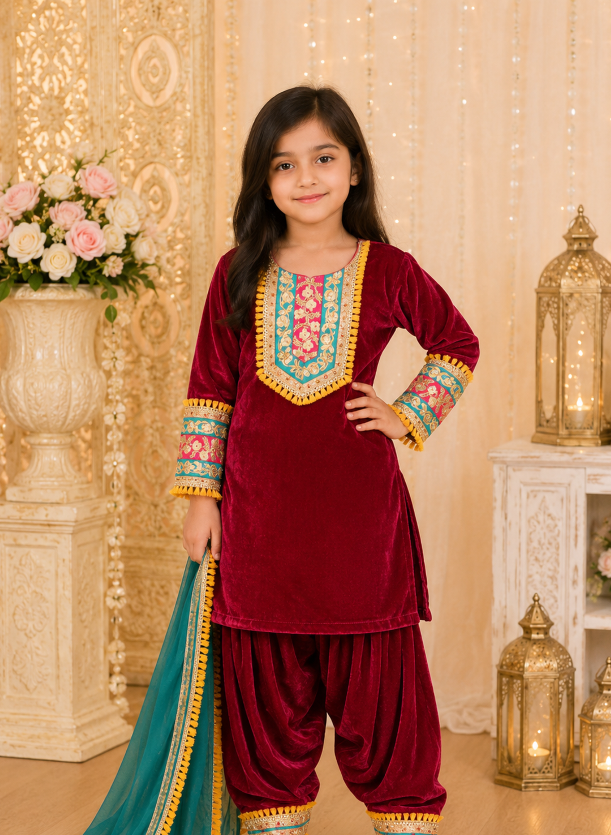 Wine Velvet Patiyala Suit