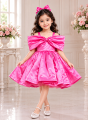 Pink Satin Off Shoulder Dress