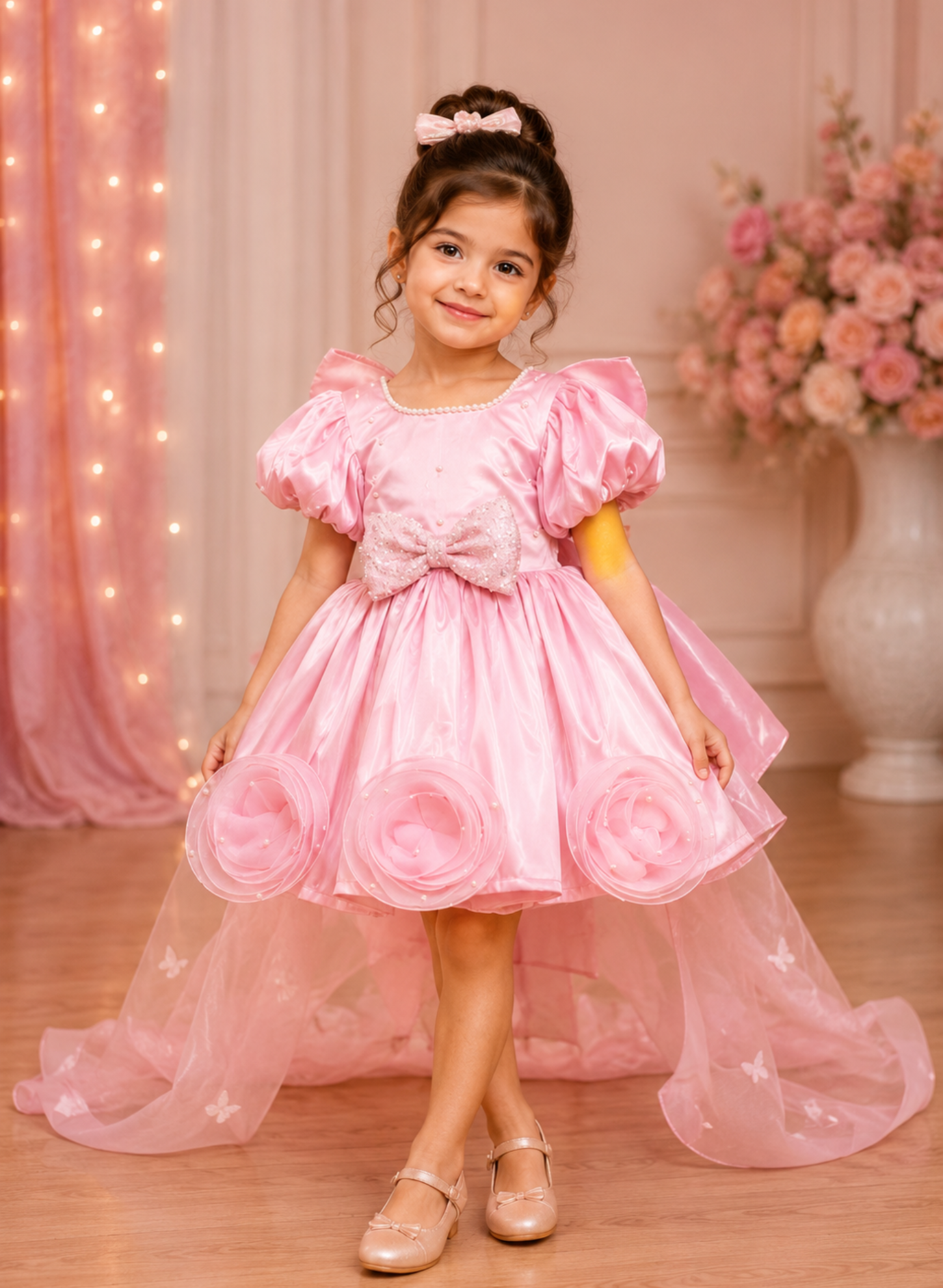 Baby Pink Heavy Satin Princess Frock