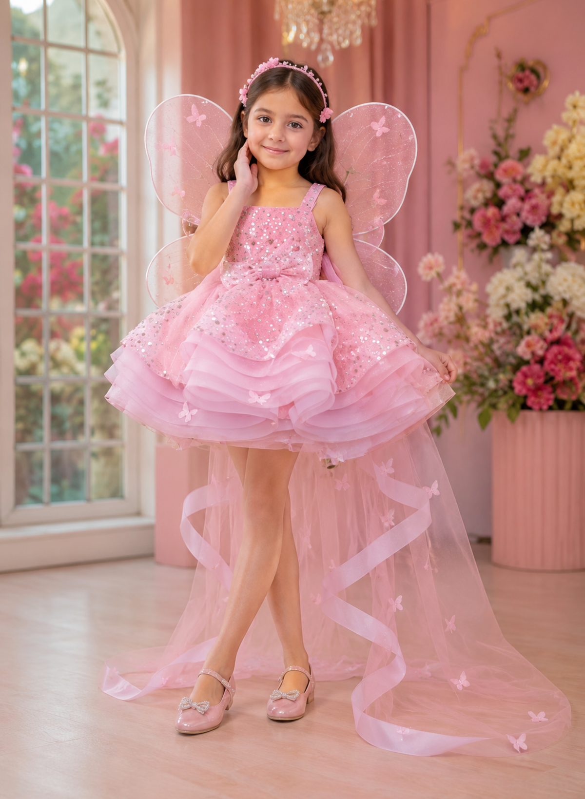 Pink Butterfly Sequined Fairy Frock