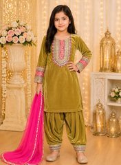 Pastel Green Velvet Patiyala Suit