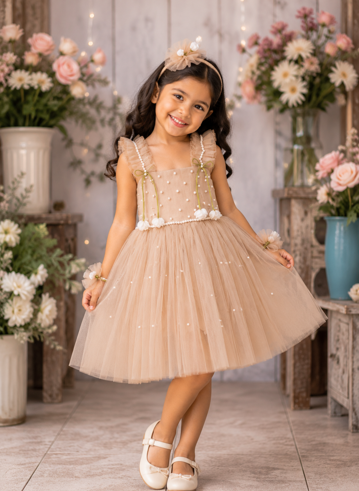 Baby Pearl Embellished Net Frock Set