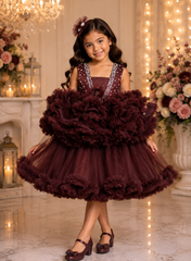 Chocolate Brown Heavy Ruffled Gown