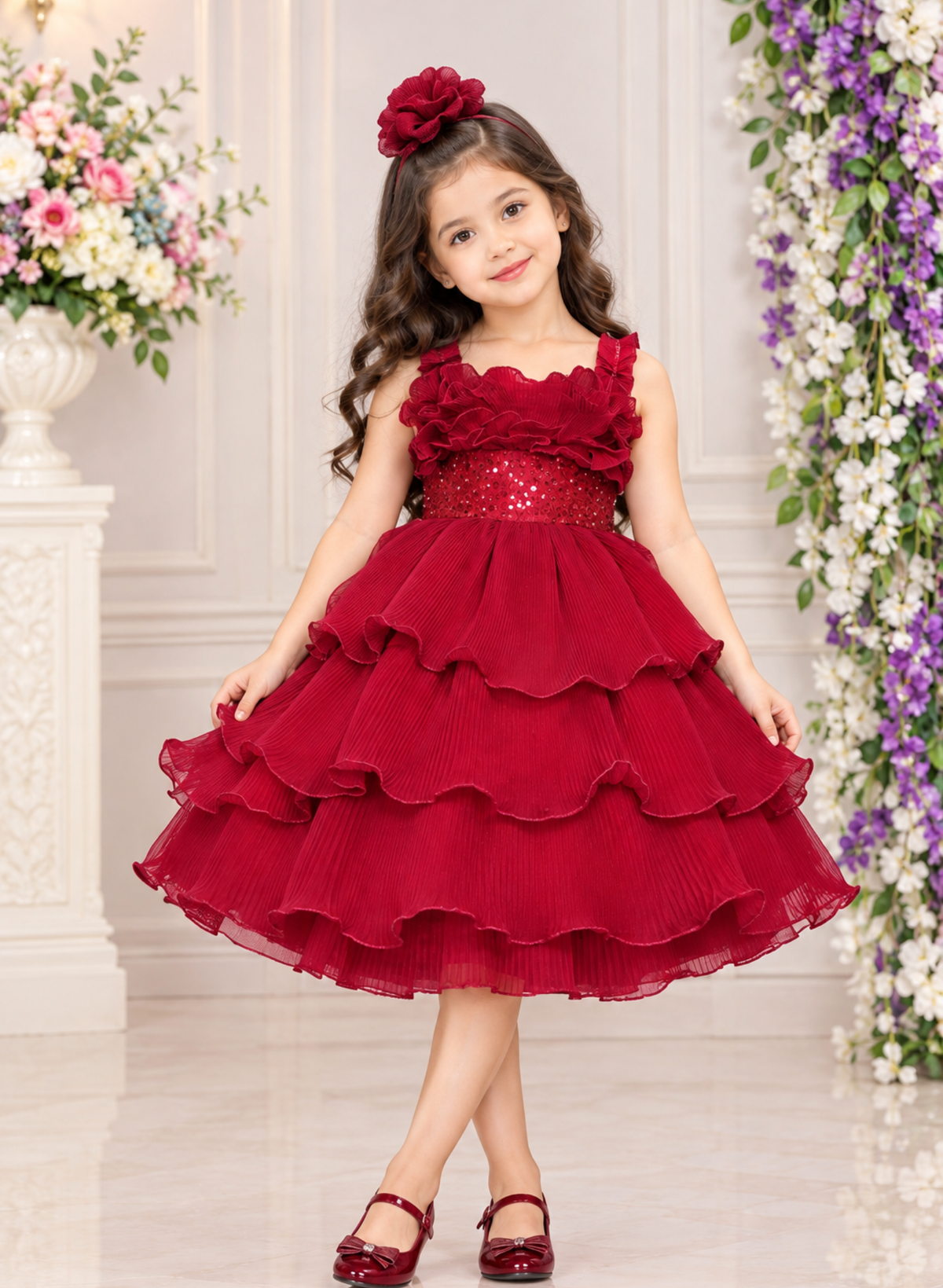 Magenta Pink Wrinkled Georgette Dress