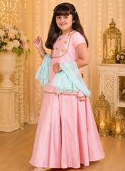 Peach and Green Lahenga Set