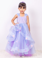 Lavender Frilly Net Gown