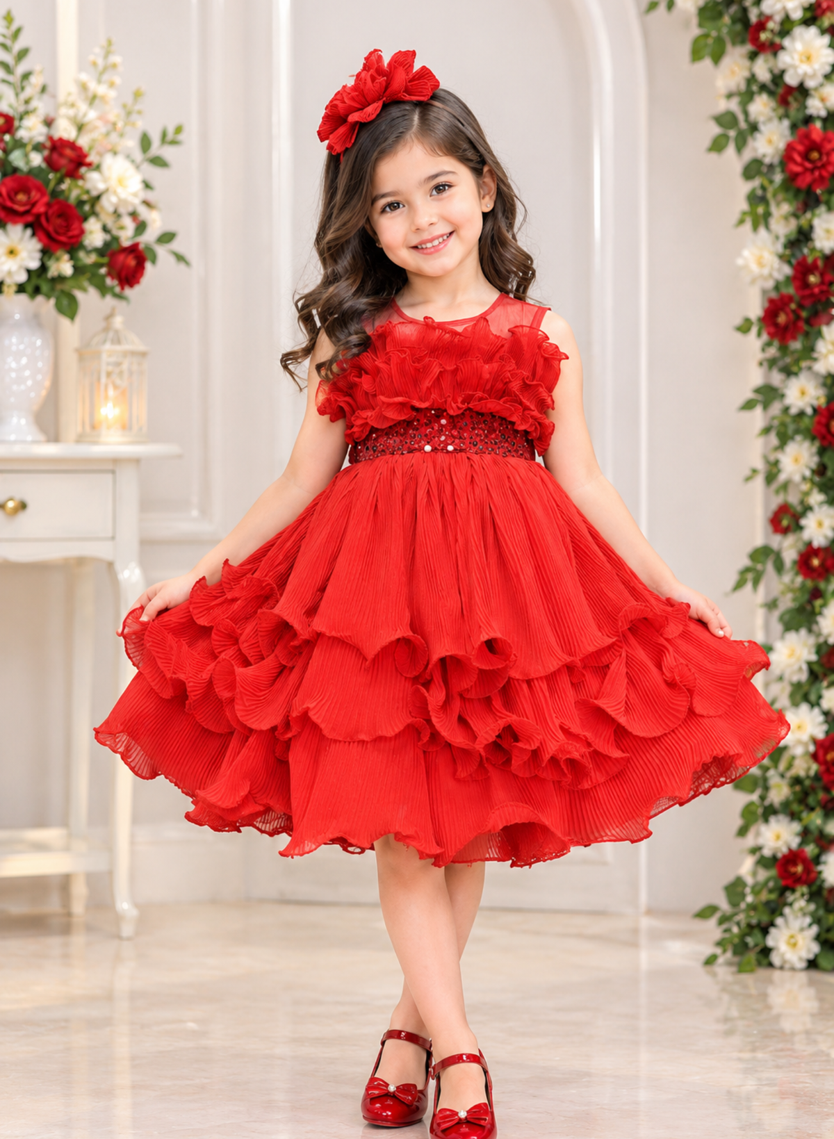 Red Wrinkled Georgette Dress