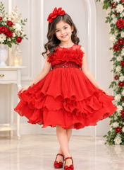 Red Wrinkled Georgette Dress