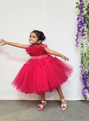 Hot Pink Ruffled Tulle Dress
