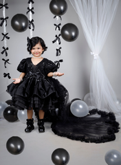 Black Sequined Party Dress with Trail