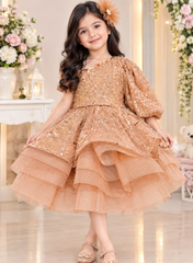 Metallic Gold Heavy Flare Princess Dress
