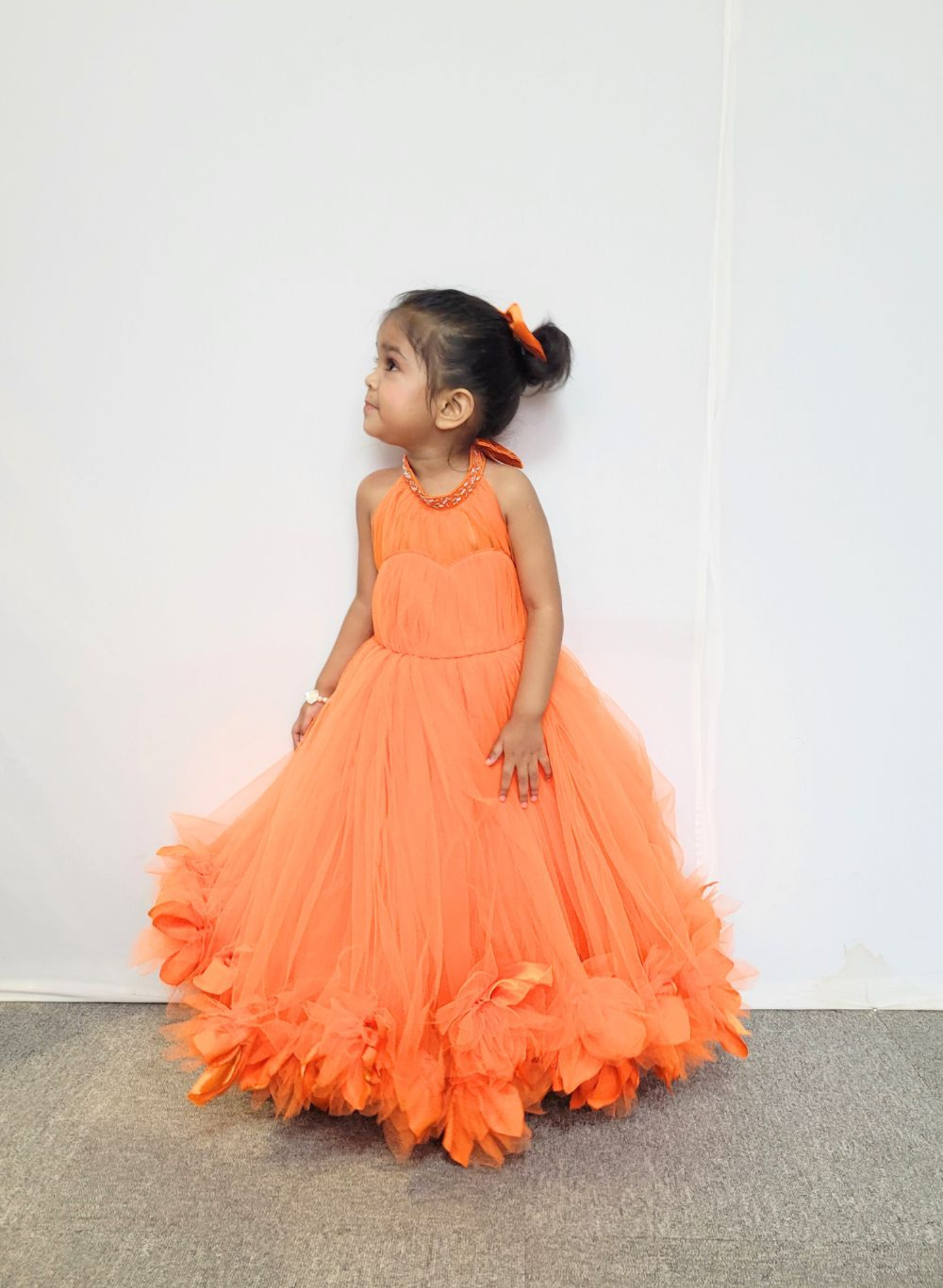Orange Halter Neck Flared Gown