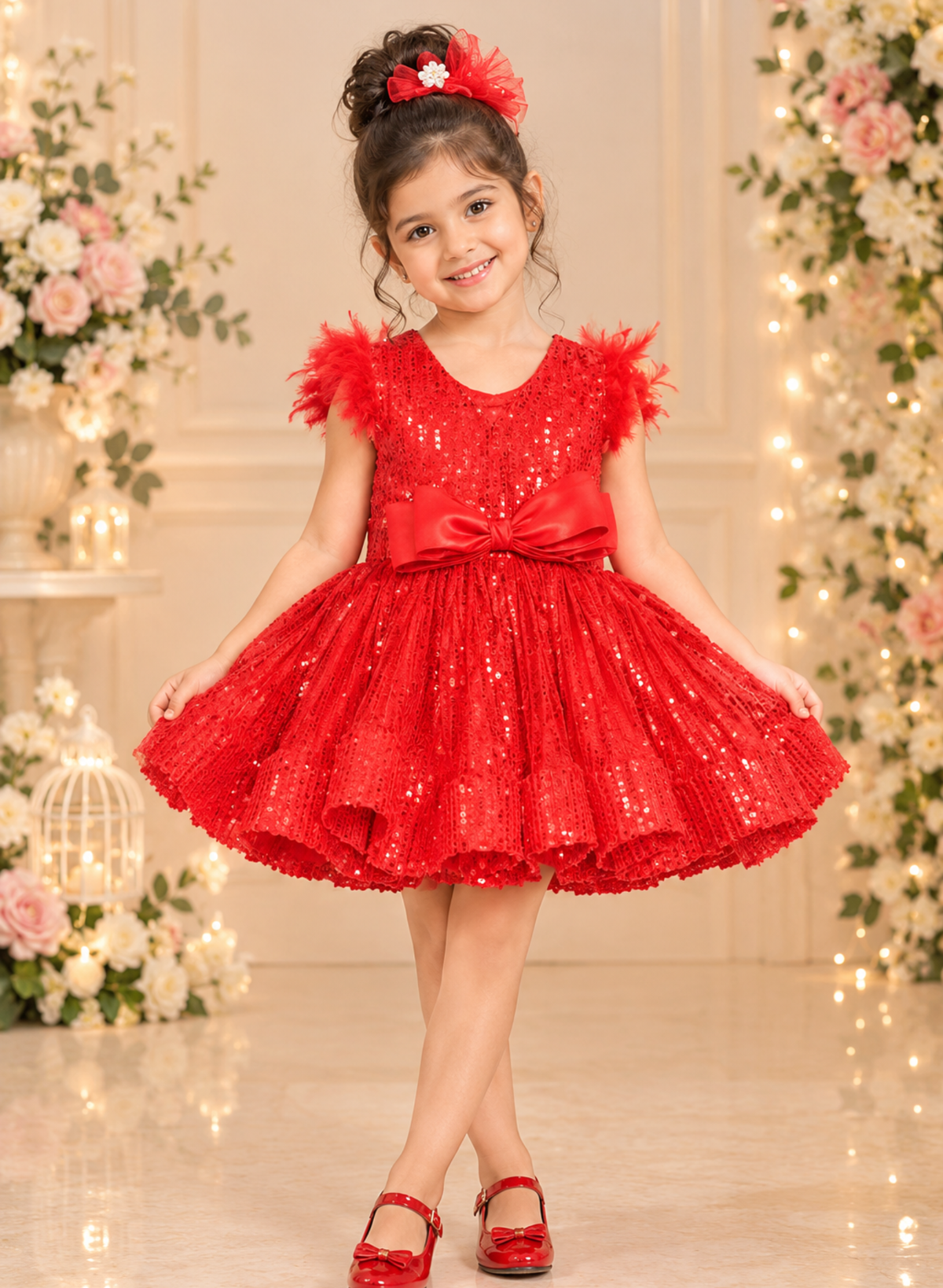 Red Imported Sequins Mini Dress
