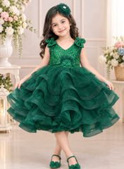 Bottle Green Little Fairy Birthday Dress with Trail