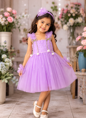 Lavender Pearl Embellished Baby Frock Set