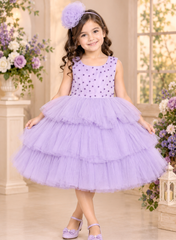 Lavender Ruffled Dress with beads work