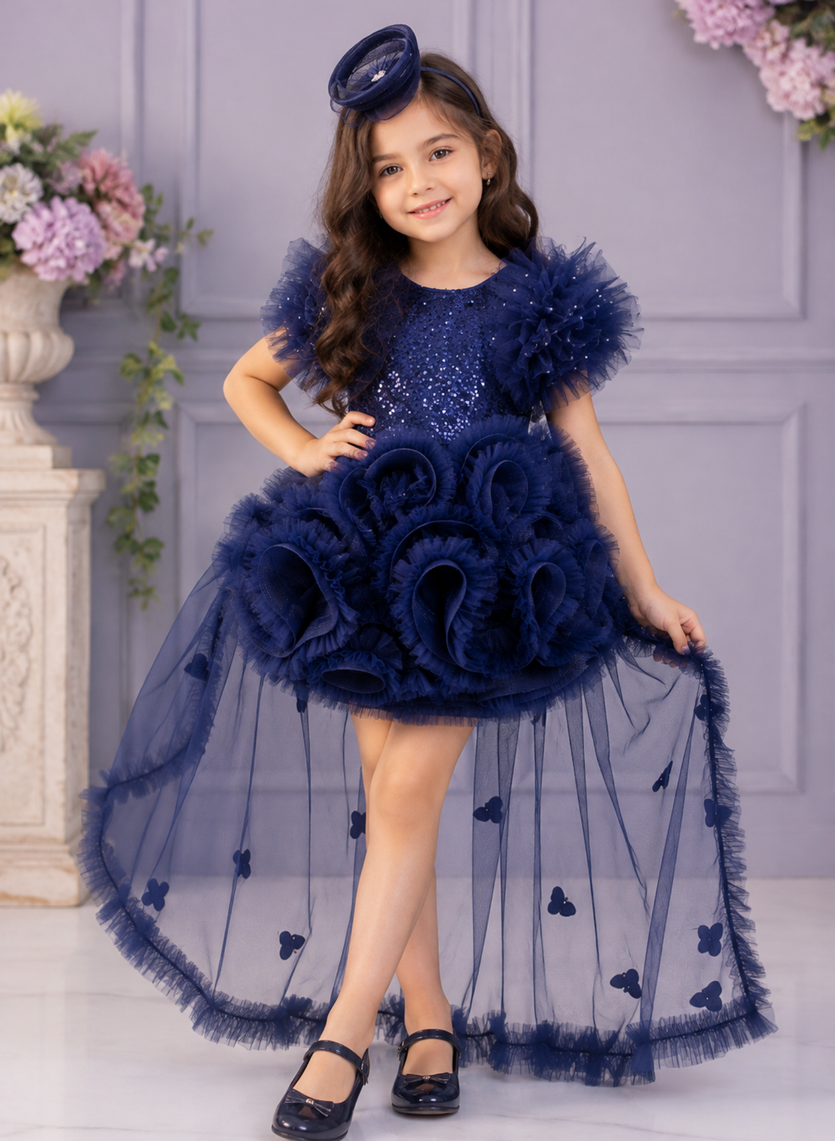 Navy Blue Barbie Dress with Trail