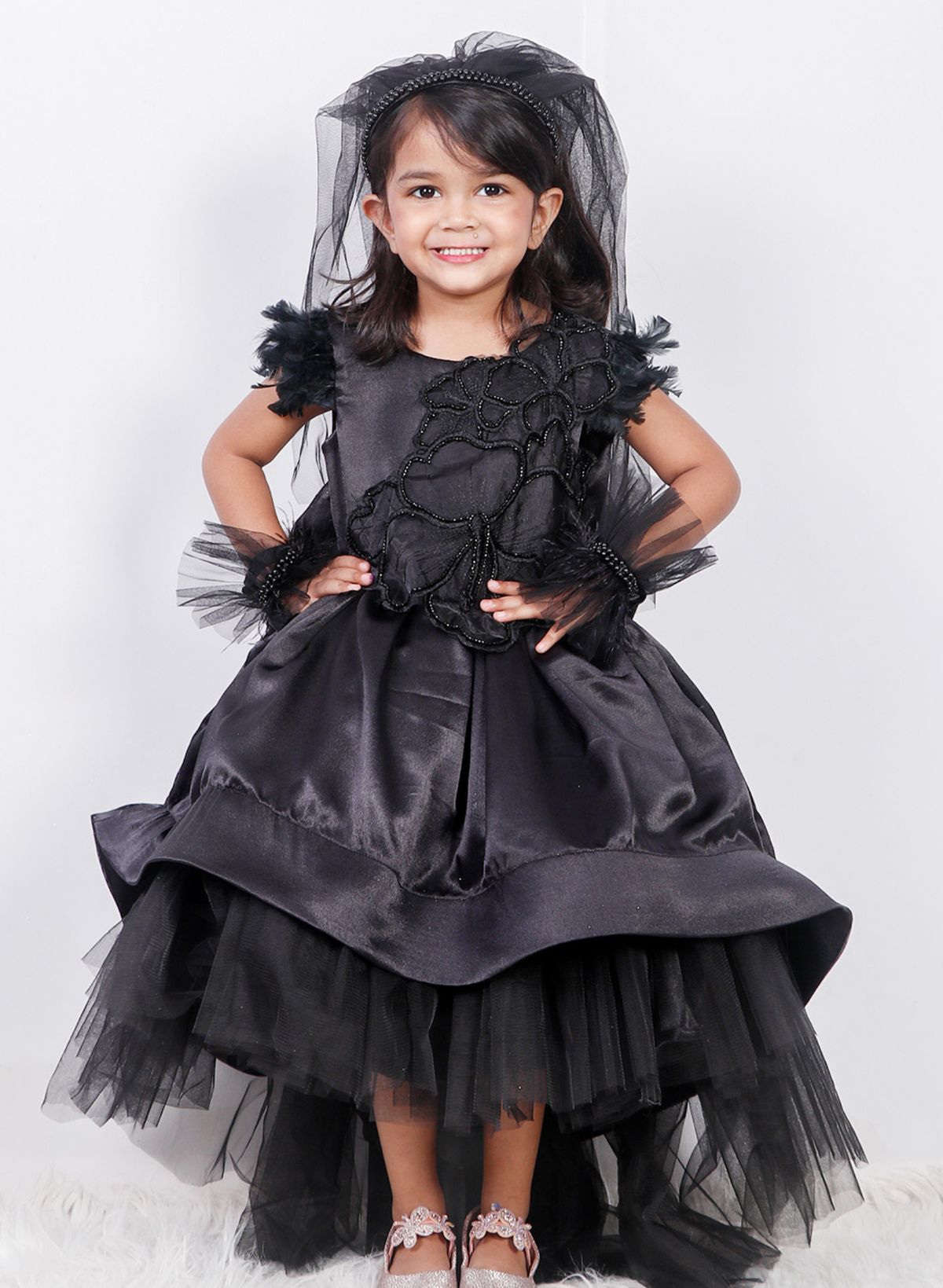 Black Satin High Low Dress