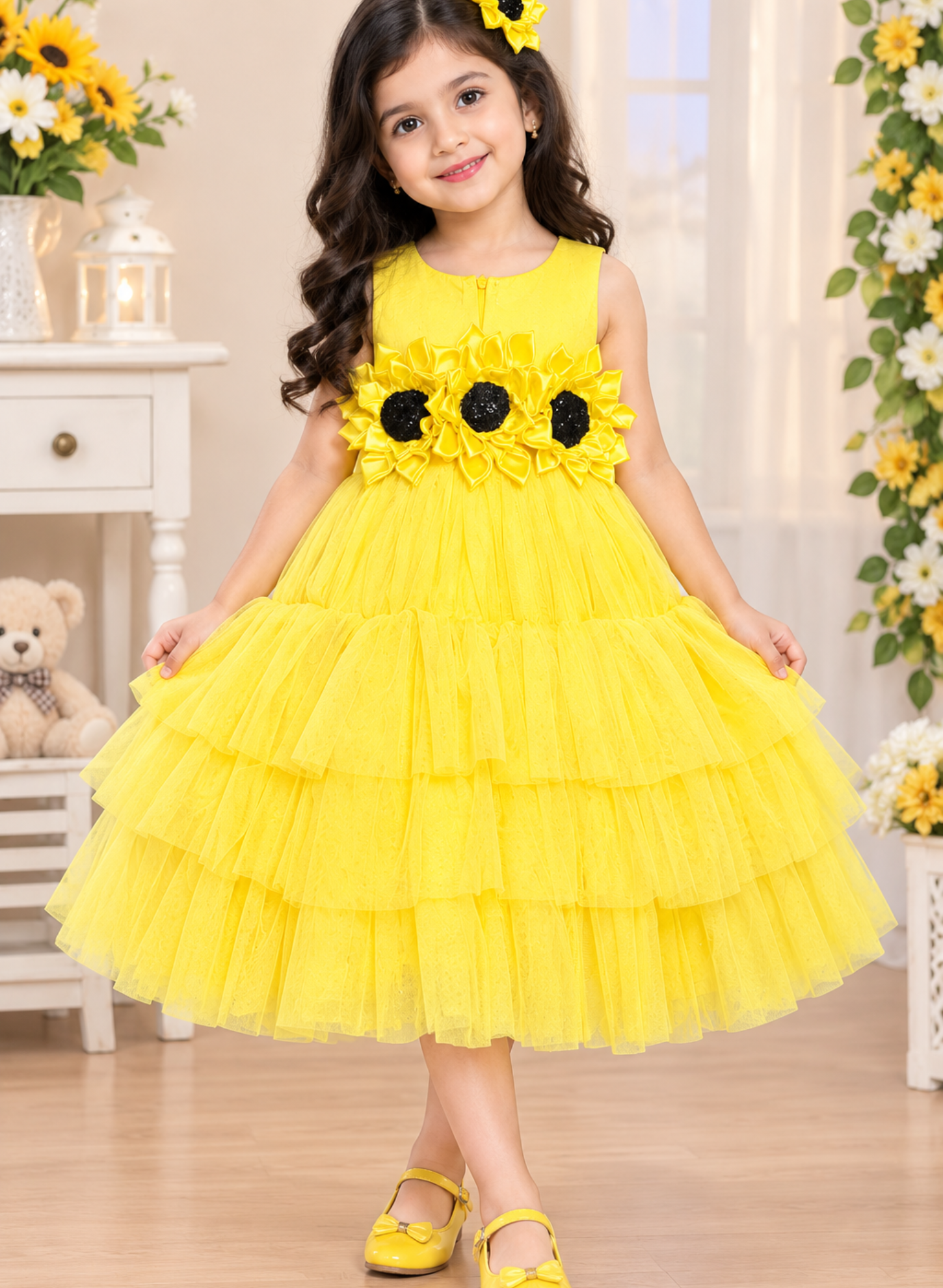 Sunflower Theme Net Gown