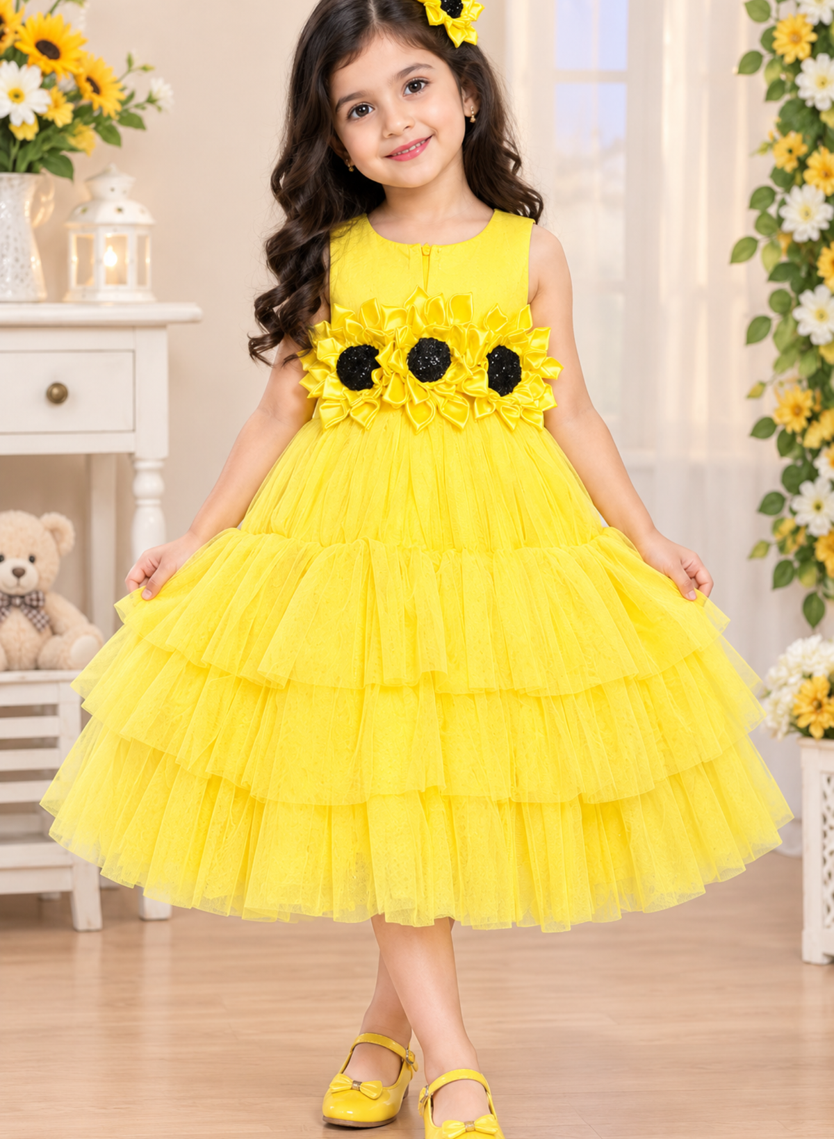 Sunflower Theme Net Gown