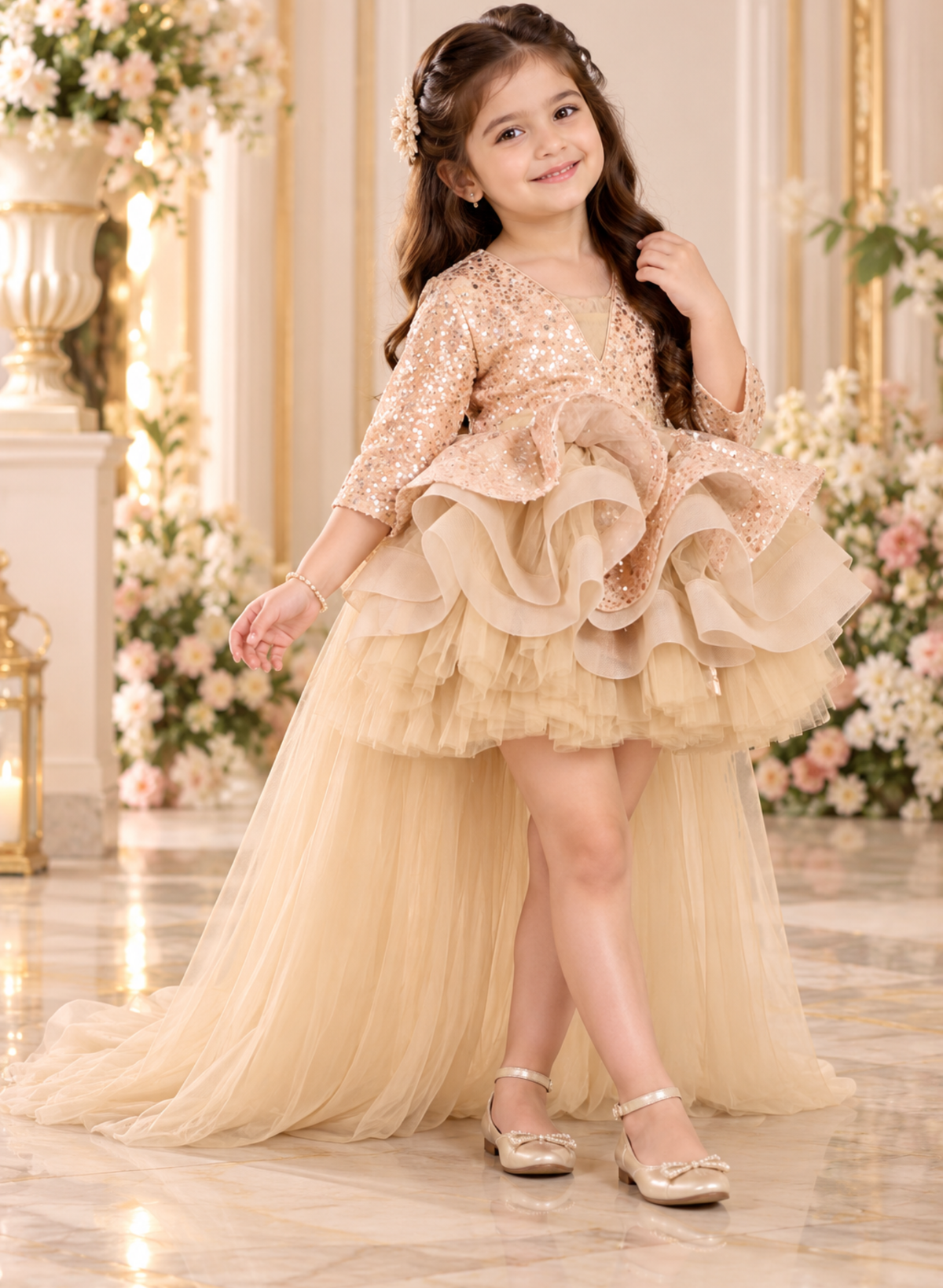 Golden Barbie Style Dress with Trail