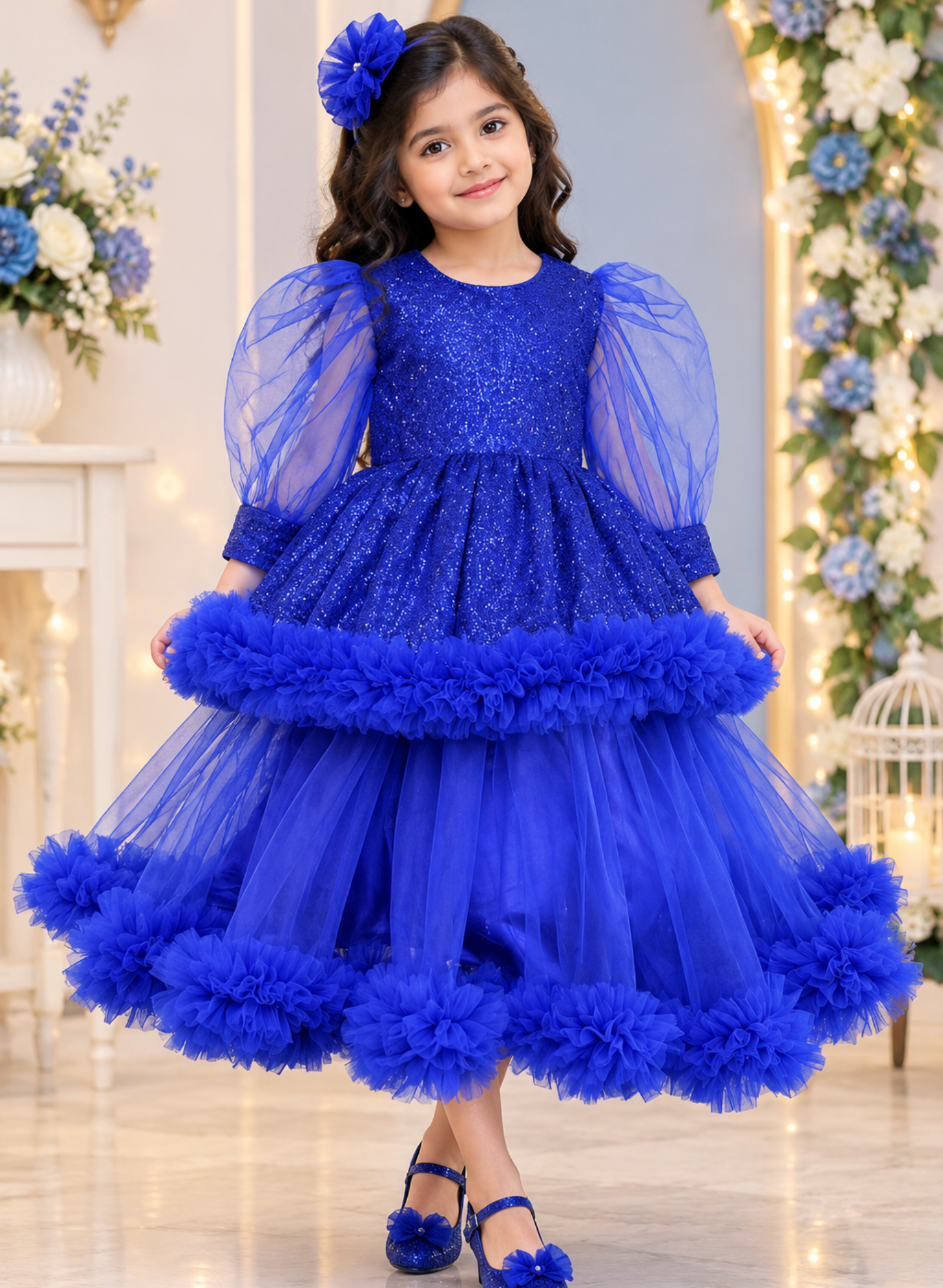 Royal Blue Sequins and Net Gown