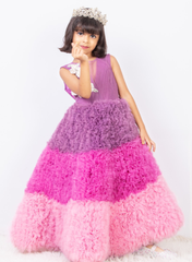 Lavender and Pink Heavily Ruffled Gown