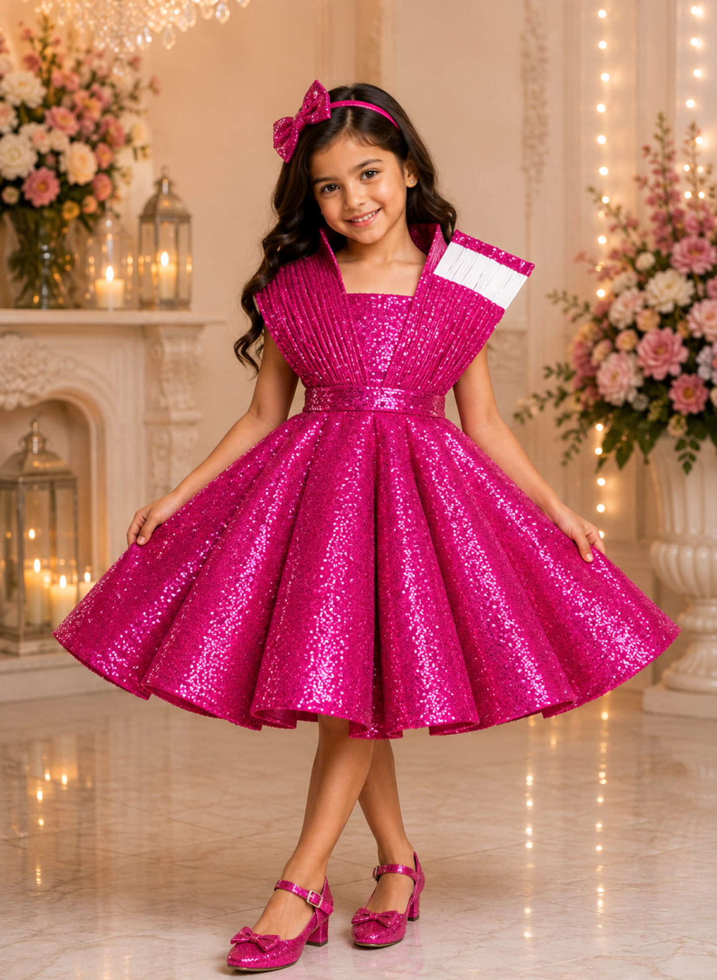 Hot Pink and White Ball Gown