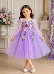 Lavender Floral Embroidered Kids Gown