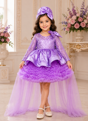 Lavender Ruffled Dress With Long Trail