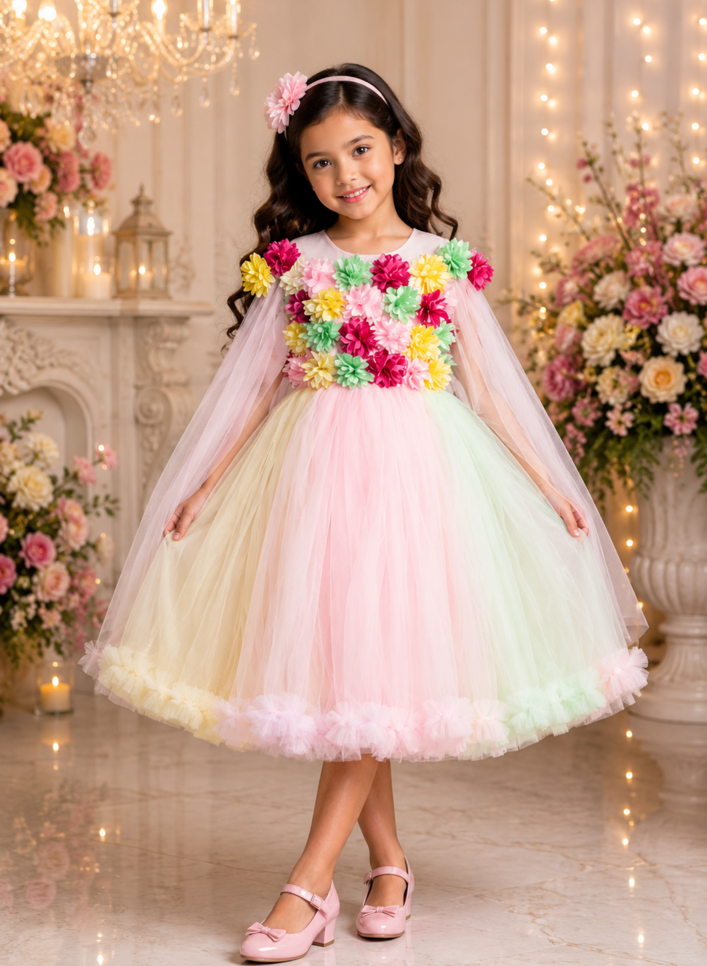 Colorful Flowers Long Sleeves Gown