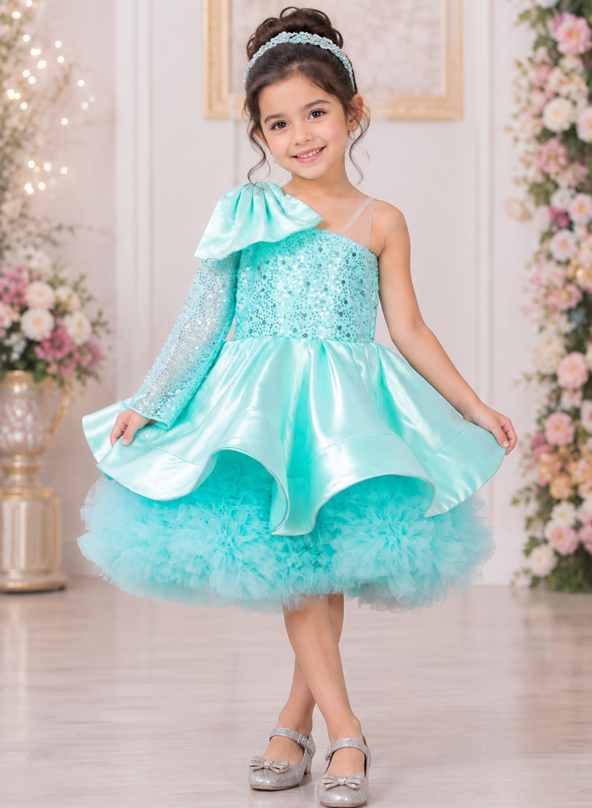 Sea Green One Side Off Shoulder Dress