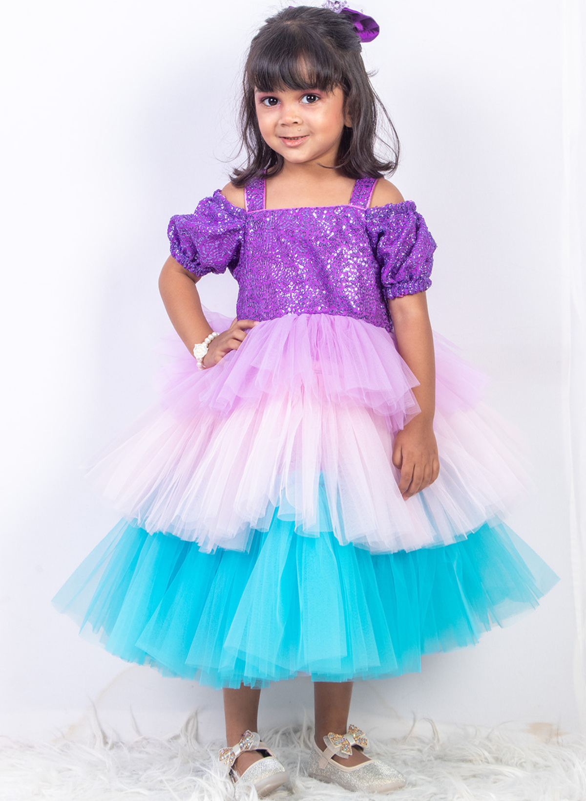 Shimmery Ruffles Short Dress For Kids