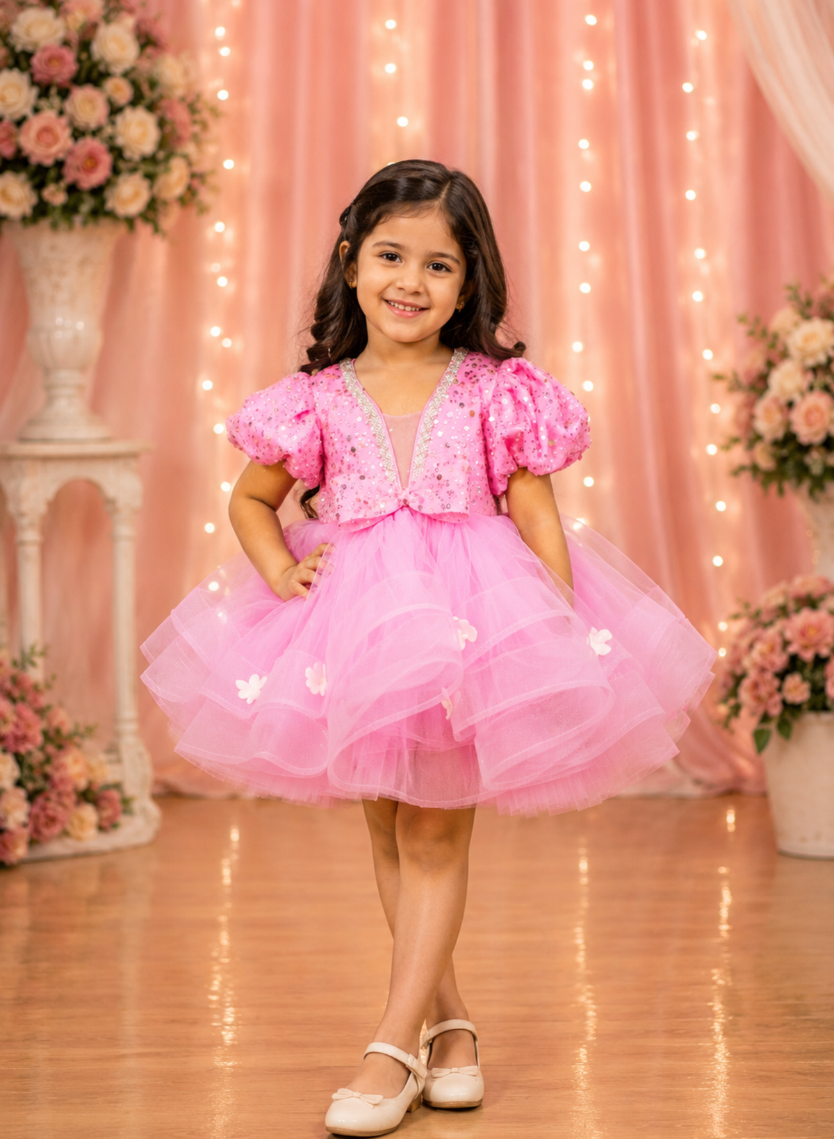 Pink Layered Net Frock
