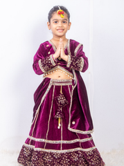 Wine Velvet Lehenga Set