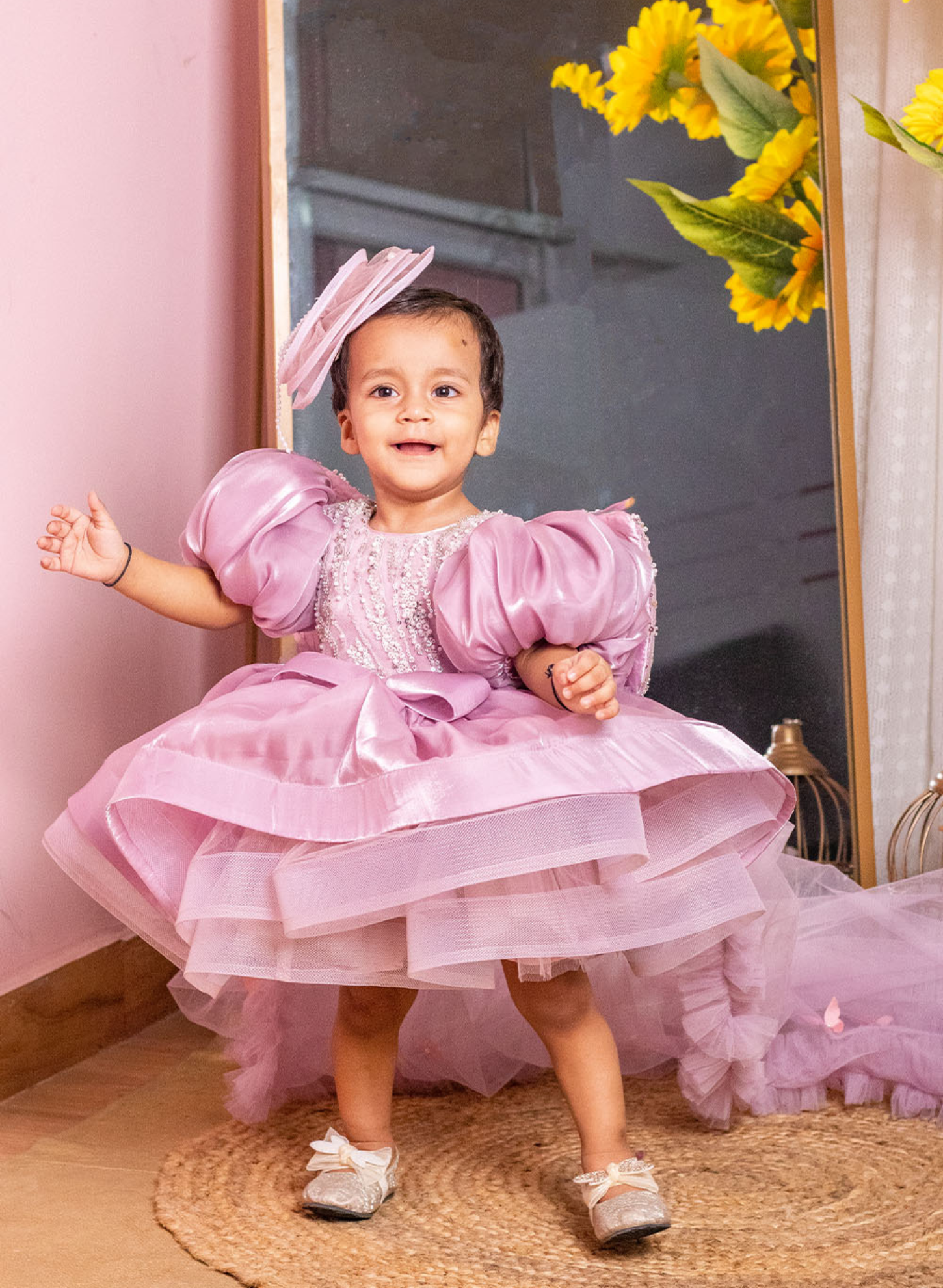 Mauve Butterfly Organza Dress