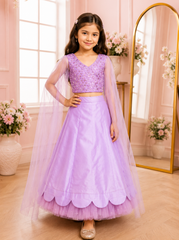 Lavender Scallops Lehenga with Long Sleeves