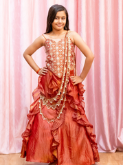 Rust Indo Western Lehenga