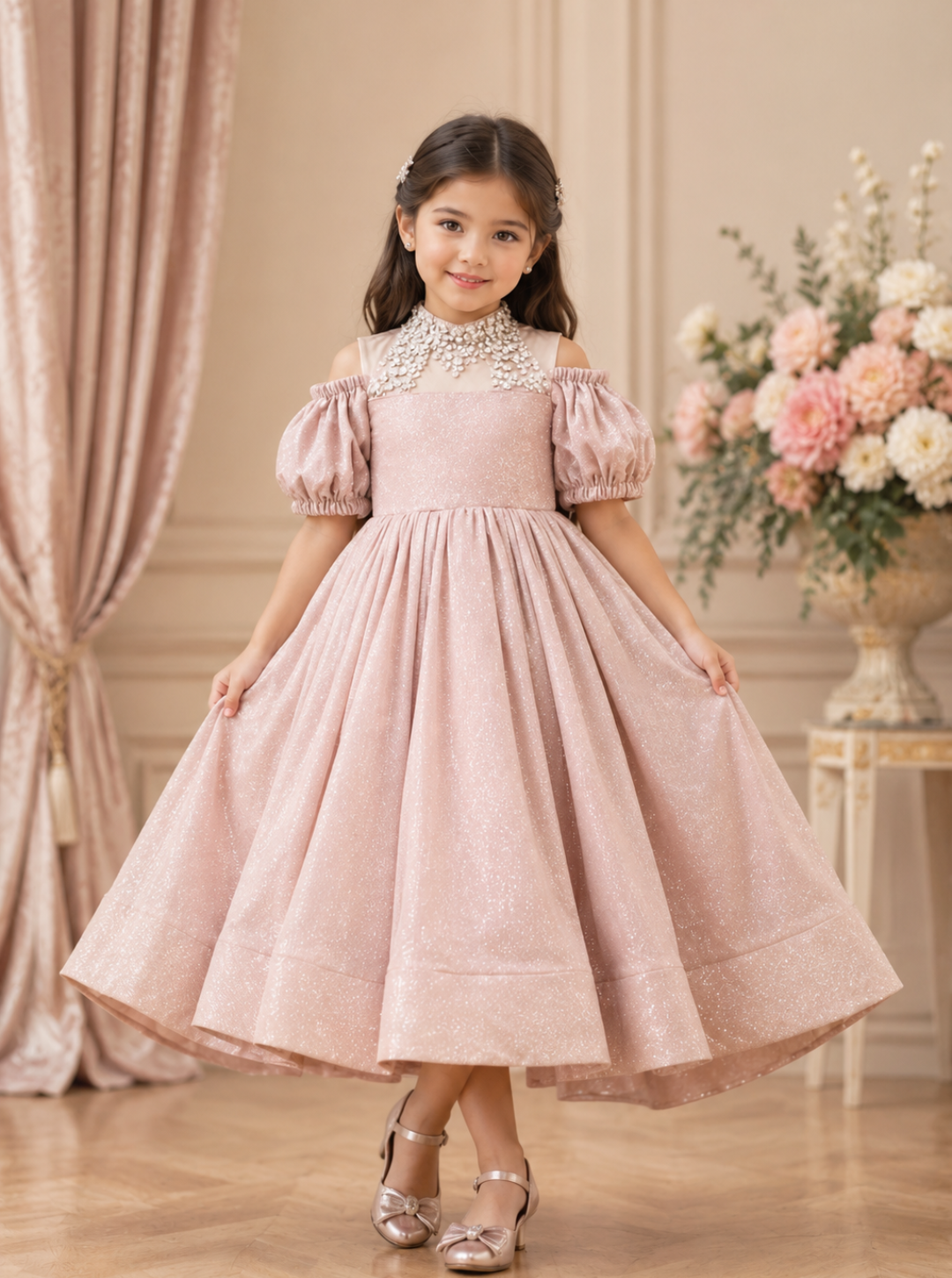 Embellished Cold Shoulder Princess Gown