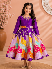 Royal Patchwork Ethnic Gown with Necklace