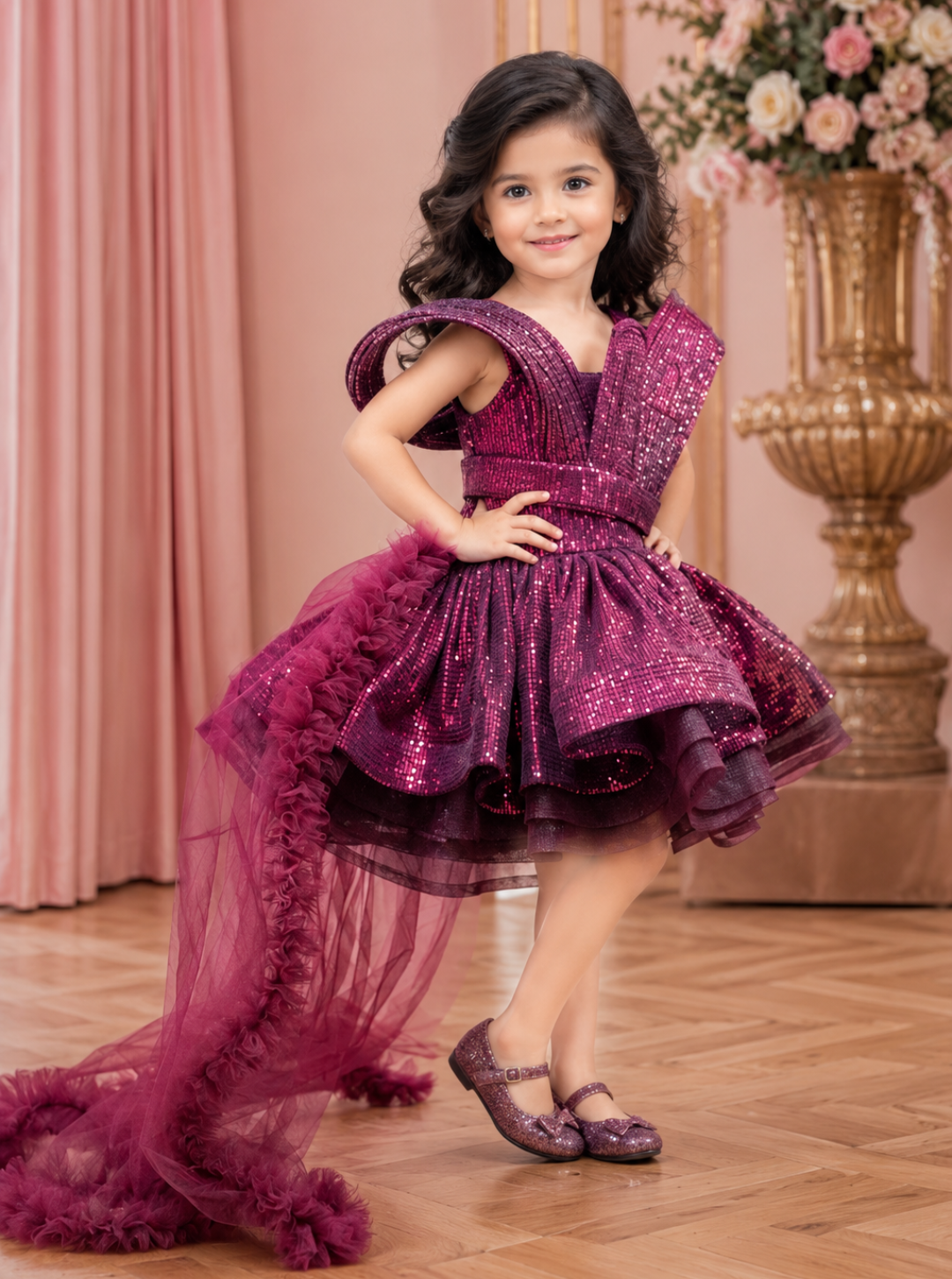 Royal Plum Sparkle Trail Gown