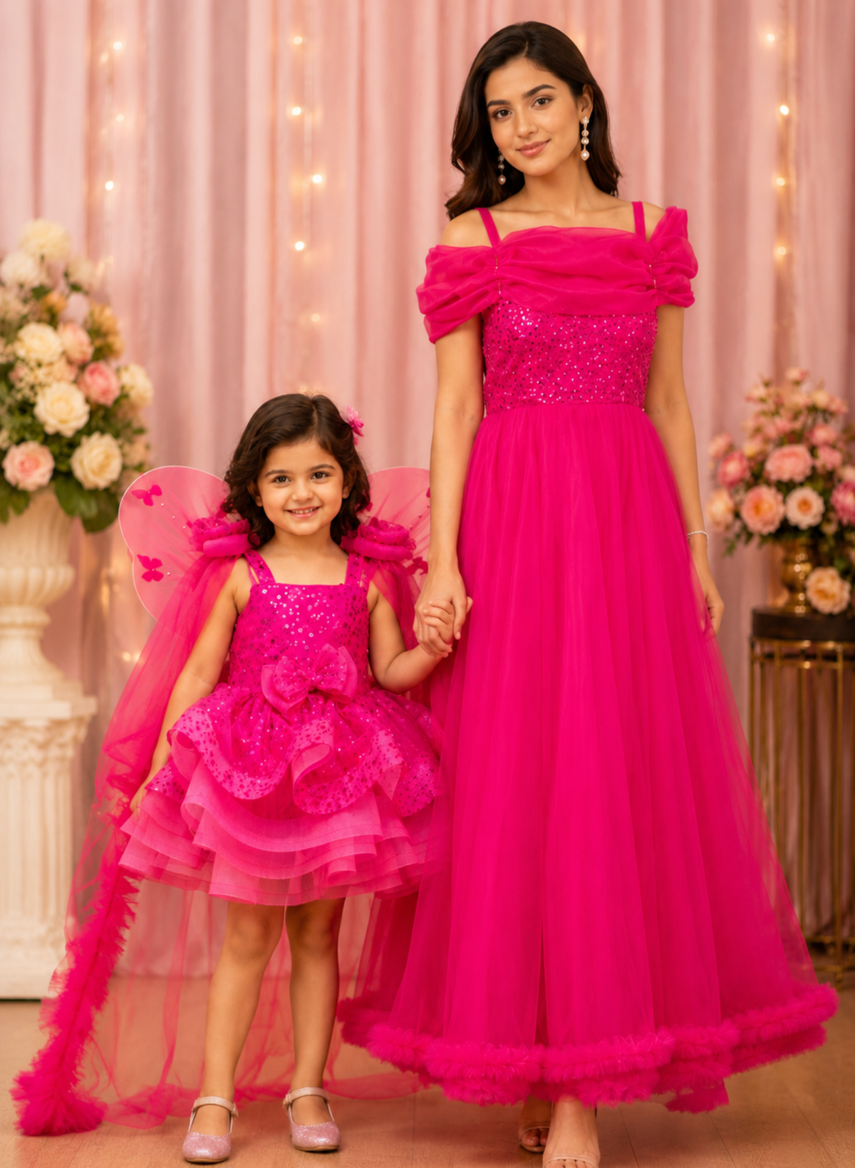 Blossom Pink Sequins And Organza Combo Dress