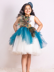 White and Blue Peacock Theme Dress