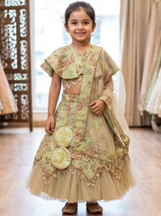 Embellished Sage Green Cape Style Lehenga Choli