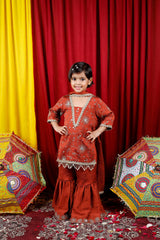 Girls Embroidered Sharara Suit Set