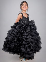 Midnight Bloom Ruffle Gown For Girls